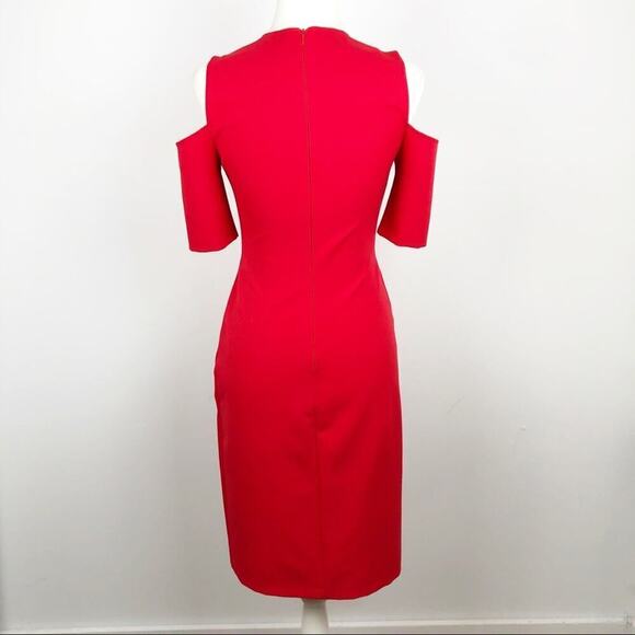 Zara Cut Out Cold Shoulders Holiday Party Shift Midi Dress Red Size Small Xmas - Picture 3 of 16